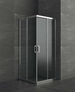 ECKKABINE MIT 2 SCHIEBETUEREN ALUSCHIENEN CHROM 6MM SICHERHEITS-GLAS 890X890X1950MM EINSTIEG 480MM