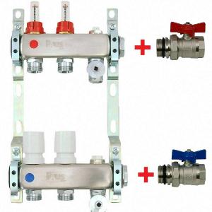 HEIZKREISVERTEILER AUS EDELSTAHL PROFI-AUSFÜHRUNG FÜR 2 BIS 12 HEIZKREISE MIT 2X KUGELHAHN 1" IG-AG