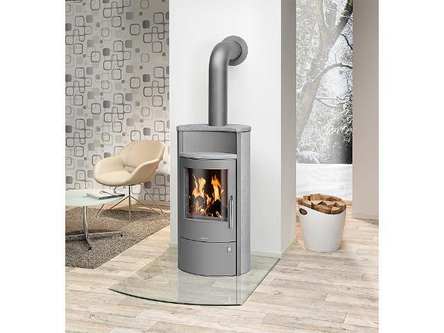 Kaminofen Pori Aqua mit Wasser-Wärmetauscher, Sandstein, Korpus Stahl Schwarz 10KW