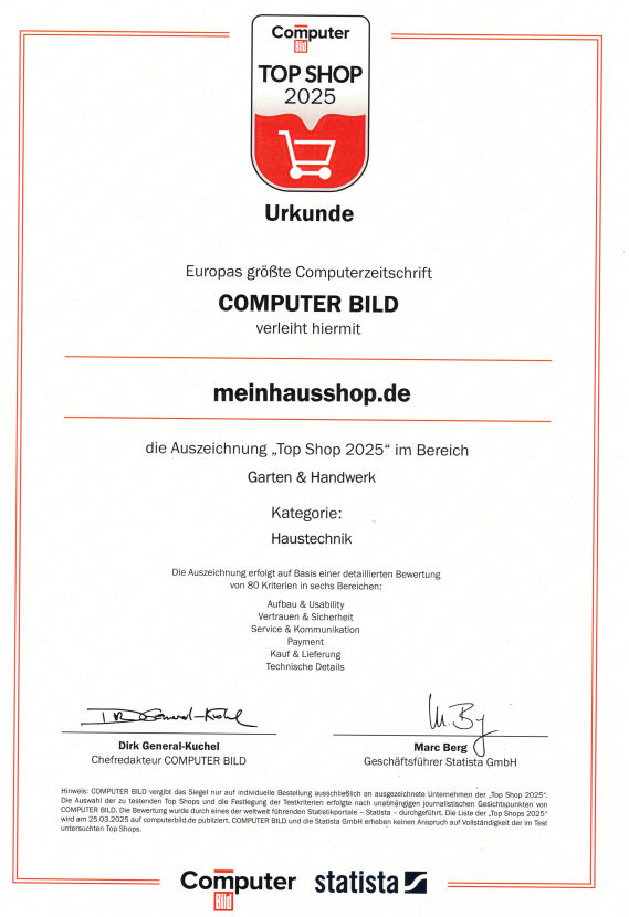 Urkunde zur Auszeichnung Computer Bild Top Shop