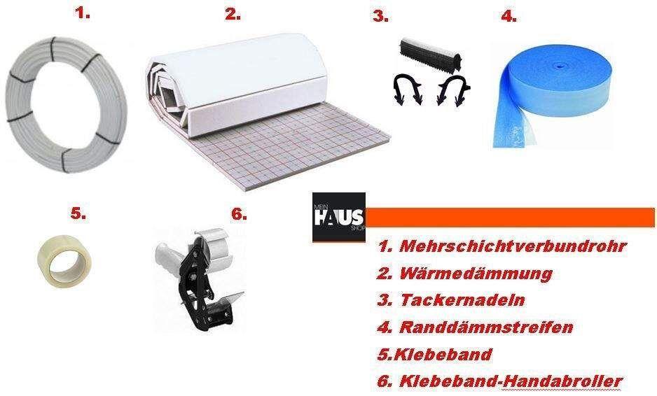 180 m² Fußbodenheizung Set PE-RT Alu-Verbundrohr, 16x2 mm, Tackersystem