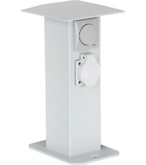 GARTEN-STECKDOSENSÄULE AUS ALU 3X SCHUTZKONAKTSTECKDOSE 230V, 50HZ 1X A/W SCHALTER,SILBERGRAU, PULVE