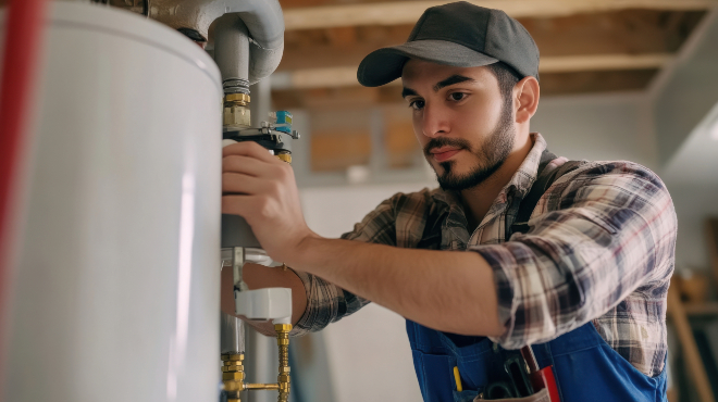 Trotz jüngster Gesetzesänderungen ist es oft immer noch sinnvoll die Heizung zu modernisieren Ein Handwerker arbeitet an einem Ölkessel im Heizungskeller
