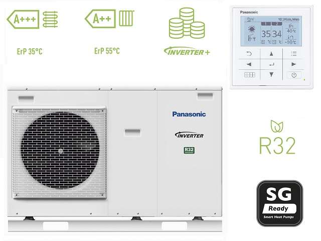 Panasonic Aquarea LT 9 kW, 230V, R32 Luftwärmepumpe Monoblock, Generation J, Inverter, WH-MDC09J3E5