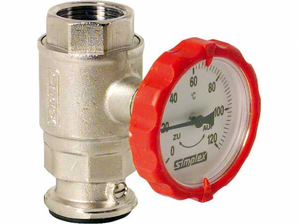 Simplex F10136 Pumpenkugelhahn mit SKB Typ S integrierter Thermometer D 63mm rund 1 1/4", rot