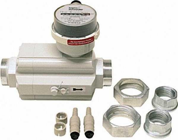 Quantometer QA mit Impulsgeber E1 Außengewinde mit Überwurfverschraubung für Rohr 1'' DM16R25-40