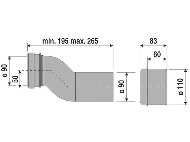 WC Anschlußgarnitur Etage etagiert für 2,5 cm höher Versatz DN 90/100