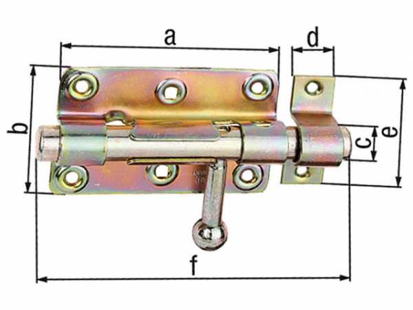 Bolzen-Schlossriegel,mit be- festigter Schlaufe,140x60mm, gelb verzinkt