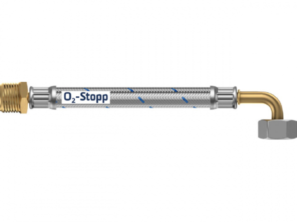 Buderus Lindner O2Stopp Schlauch 1"AGx1"ÜMB 500 mm gebogen sauerstoffdicht DIN 4726 7738340084