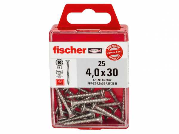 Fischer Spanplattenschrauben Power-Fast, 5,0x60, Senkkopf, nicht rostender Stahl A2 Teilgewinde Kreuzschlitz PZ, 657470