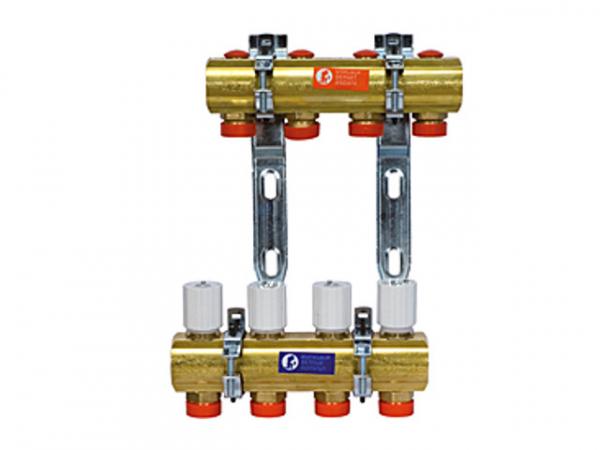 Giacomini R553ZY024 Fußbodenheizungsverteiler mit Feinstregulierventilen Anschluss 18 mm Feingewinde 1 1/4"x18, 4 Heizkreise