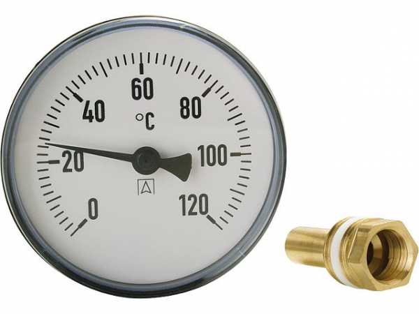 AFRISO Bimetall-Zeigerthermometer 0-120°C d 80mm, Kunststoffgehäuse mit Fühler 40mm