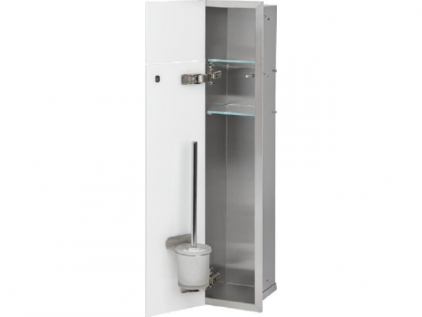 WC-Wandcontainer Edel.gebürstet Flat 800 1 weiße Glastüre links