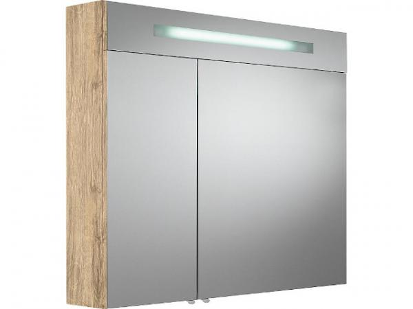 Spiegelschrank mit beleuchteter Zierblende, 2 Türen, Asteiche 900x740x160mm