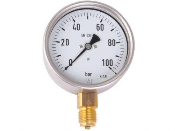 Manometer aus Edelstahl NG 100 radial 0 bis 100 bar