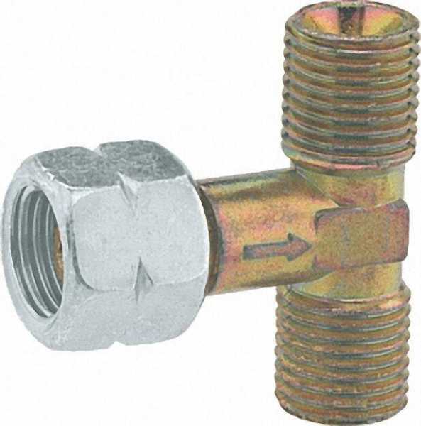 Doppelabzweig G1/4 LH-Überwurfmutter x (2x) G1/4 LH-KN für Anschluss an Reglerausgang