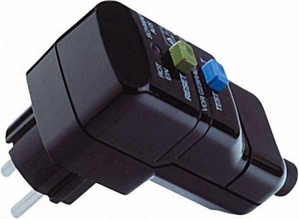 Fehlerstrom-Schutzstecker, IP 44 Nennauslösestrom 30mA Auslösezeit 30ms