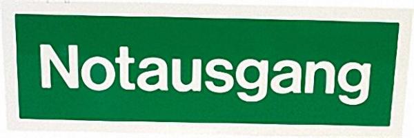 Rettungszeichen nach DIN 4844 ''Notausgang'', grün 10x30cm Klebefolie