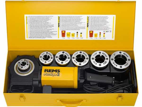 REMS 540020 R220 Amigo2-Set komplett mit Schneidköpfür R 1/2"-3/4''-1''-1 1/4''-1 1/2"-2''