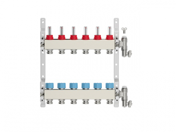 Heizkreisverteiler 6-fach, Edelstahl für Fußbodenheizung Profi-Ausführung