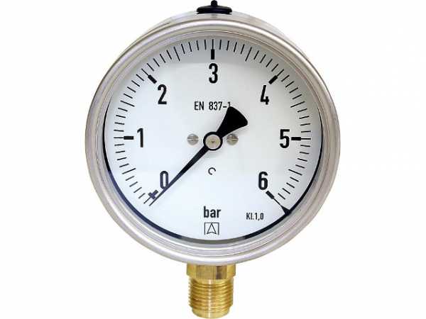 Manometer Robust, 0-10 bar, 100 mm für G1/2 DN 15 1/2" radial