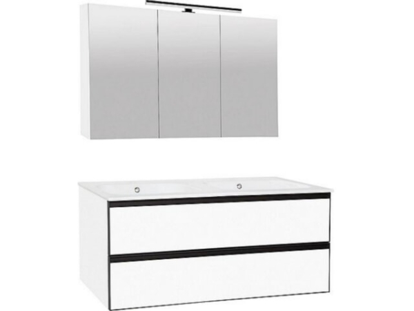 Badmöbel-Set Benaro m. Spiegelschrank, weiss matt, 2 Auszüge, Breite 1210mm