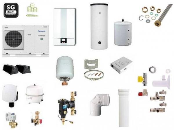Hybridheizung Gasheiztherme mit Monoblock-Wärmepumpe, Panasonic Aquarea LT 7,0kW und Wolf CGB-2-20kW, 300L