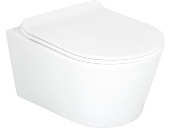 WC-Set Evenes Kuraika, Wand-Tiefspül WC spülrandlos, Keramik, Weiß, Softclose WC-Sitz, Edelstahl Scharniere