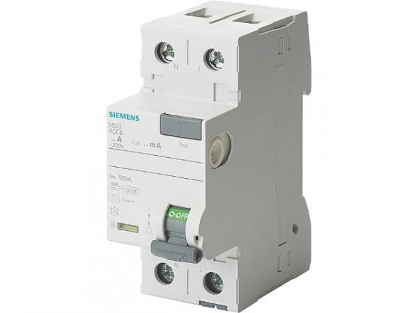 FI-Schutzschalter Siemens, 2-polig, Typ A, 25A, 30mA, N-Links, 5SV3312-6KL