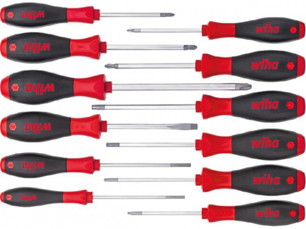 Schraubendrehersatz Wiha SoftFinish, 12-teilig Schlitz, Phillips, Pozidriv, Torx