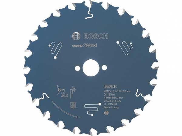 Kreissägeblatt BOSCH d=165x20 mit 24 Zähnen für den universellen Einsatz in Holz