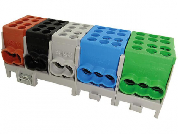 Hauptleitungs-Abzweigklemme braun,schwarz,grau,blau,grün 10xEing. 25mm²/14xAusgang 16mm²