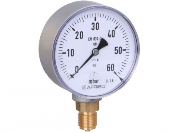 Manometer Kapselfeder aus Edelstahl NG 63 axial 0 bis 100 mbar, 1/4