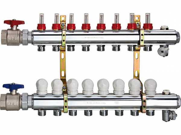 Fußbodenheizungsverteiler 5 Heizkreise aus Messing 1 1/4'' für größere Dimensionen 0 bis 5 Liter/min