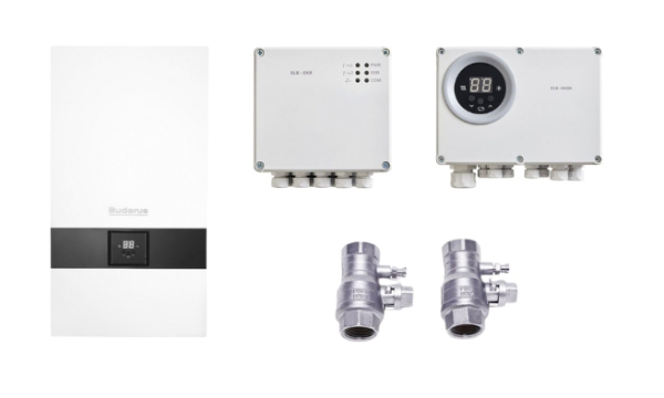 Buderus Logaplus Paket M Kaskade E156-9 kW Luft-Wasser-Wärmepumpensystem Logamax E156 EKR Modul KASK Modul 39 dB D