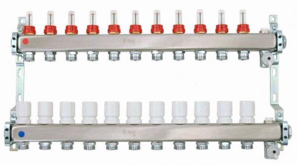 Heizkreisverteiler aus Edelstahl für Fußbodenheizung Profi-Ausführung 11-fach