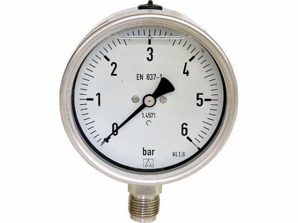 Manometer Chemie 0-6 bar, 100 mm für G1/2 DN 15 1/2" radial, in Chemie-Ausführung