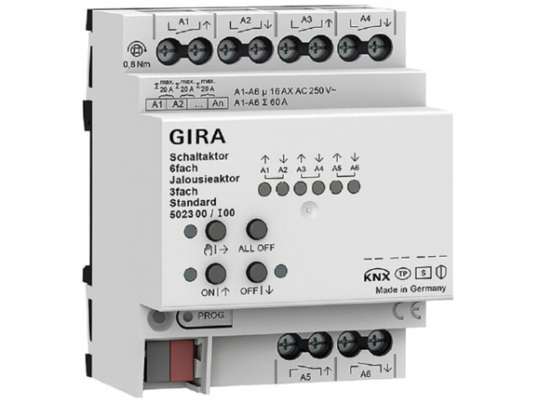GIRA Schalt-/Jalousieaktor 6-/3-fach 16A Standard GIRA One & KNX REG