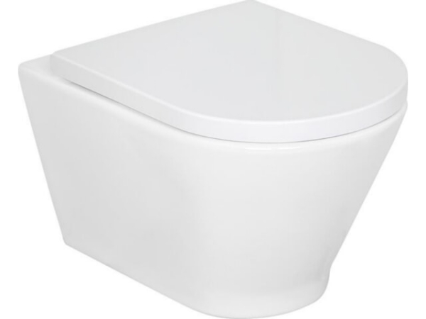 Evenes Alaseja Wand-Tiefspül WC spülrandlos, Softclose WC-Sitz Edoma, Keramik, Weiß, wandhängend