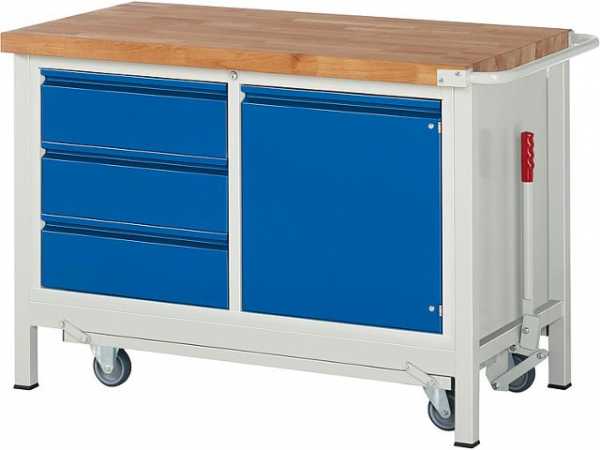 Werkbank Modell 8468 Serie Basic-8, mit absenkbarem Fahrgestell, 1500x700x880mm