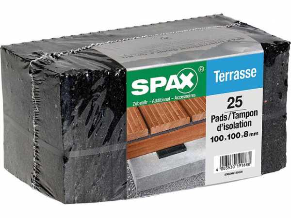 Terrassenpads SPAX zum Schutz der Holzunterkonstruktion Maße: 100x100x8mm,  1 Bündel mit 25 Stück