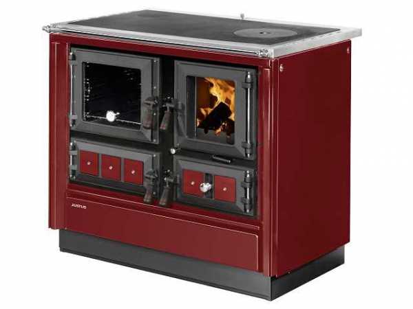 JUSTUS Festbrennstoffherd Rustico-90 2.0, bordeauxrot, Backfach links