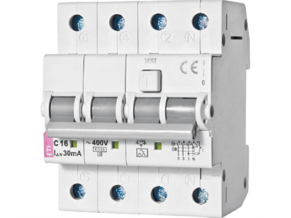 ETI FI-LS-Schalter KZS-4M A, 3-polig + N, Typ A, B10 / 0,03A, unverzögert