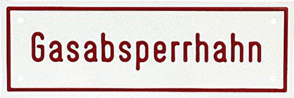 Hinweisschild ''Gasabsperrhahn'' Farbe weiß, rote Schrifür 5x 15cm Aluminium