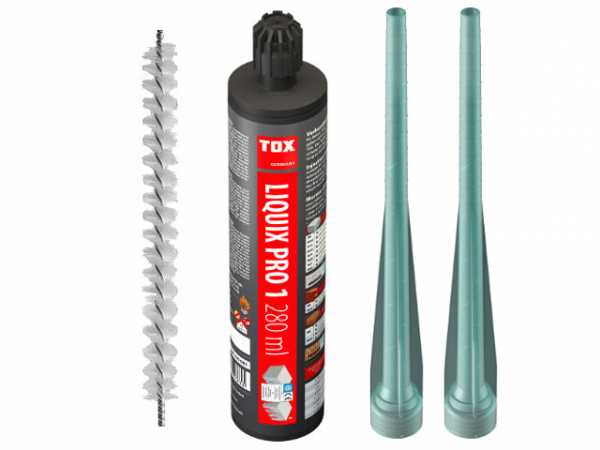 TOX 84100081 Set 1xVerbundmörtel Liquix Pro 1 styrolfrei 280 ml 1x Reinigungsbürste 2x Statikmischer Liquix Mix