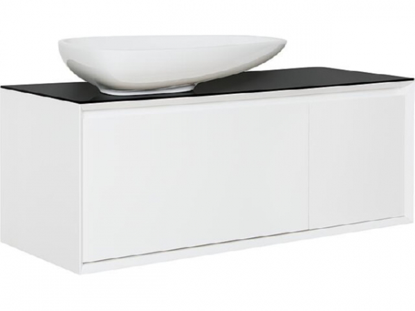 WTU+Keramik-WT EKIRA 2 Auszüge weiß Hgl. Glasablage schwarz 1090x546x460mm