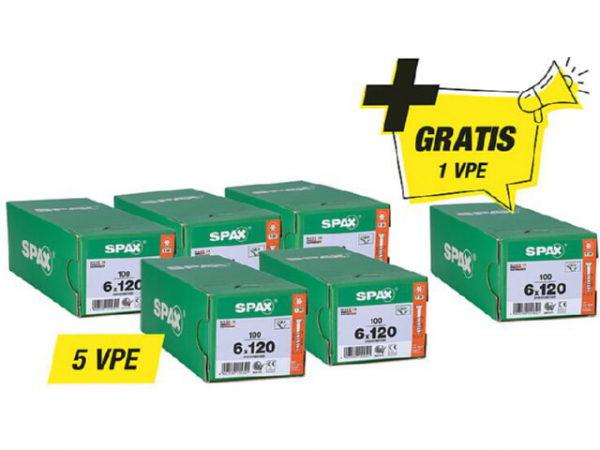 Spax Aktionsset Senkkopfschraube - bestehend aus: 5 x 94 072 64 + 1 x 94 072 64 gratis