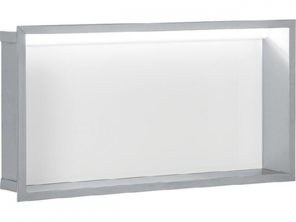 Wandnische mit LED-Beleuchtung, weiße Glasrückwand, Tiefe 100 mm, BxH: 625x325 mm