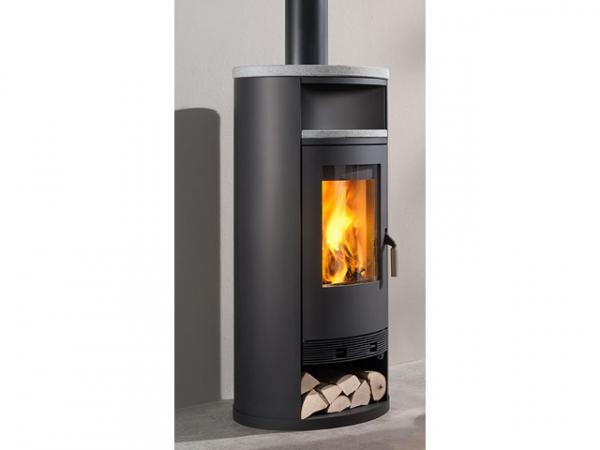 Buderus Kaminofen Momo water+, 8 kW, Specksteinplatte oben, Stahl black, rla, 7736661562