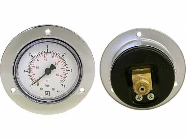 Manometer in Stahlblechgehäuse, 0-4 bar, 50 mm für G1/4 DN 8 1/4" axial, mit Einbaurand
